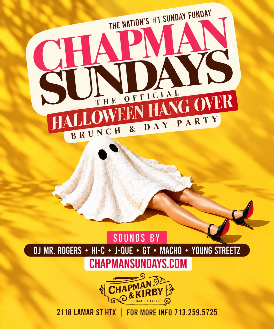 Chapman Sundays flyer: The Official Halloween Hang Over Brunch & Day Party · Sunday, November 1 · Sounds by DJ Mr. Rogers, Hi-C, J-Que, GT, Macho, Young Streetz